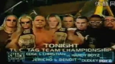 Chris Benoit y Chris Jericho Vs The Hardy Boyz Vs The Dudley Boyz Vs Edge y Christian - Campeonatos Mundiales en Parejas de WWF - Tables, Ladders & Chairs Match - SmackDown 24/05/2001